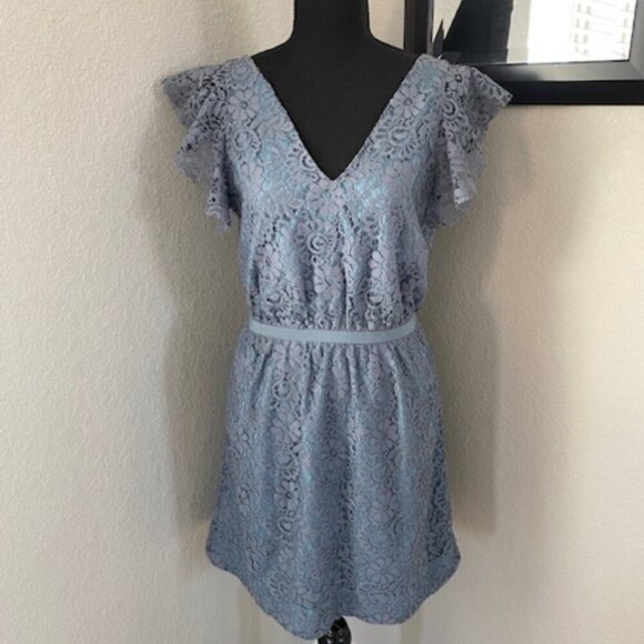 MADEWELL Dusty Blue Lace Flutter Sleeve Dress Sz 2 - Picture 5 of 14